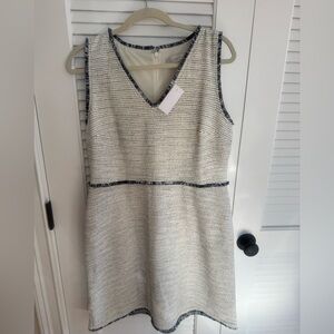 LOFT Navy and White Textured Midi Dress NWT